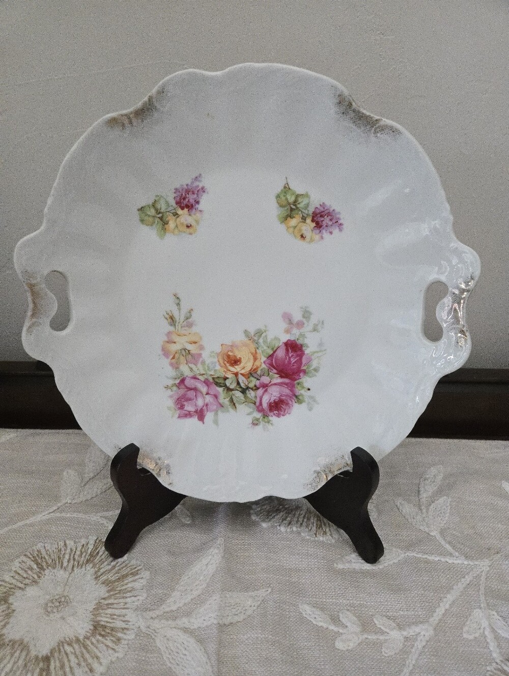 Porcelain Floral Handled Serving Platter - Pink & Yellow Roses